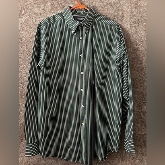 Roundtree & York button-down shirt.Large Dark green striped - Picture 1 of 3